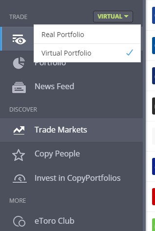 Virtual portfolio eToro